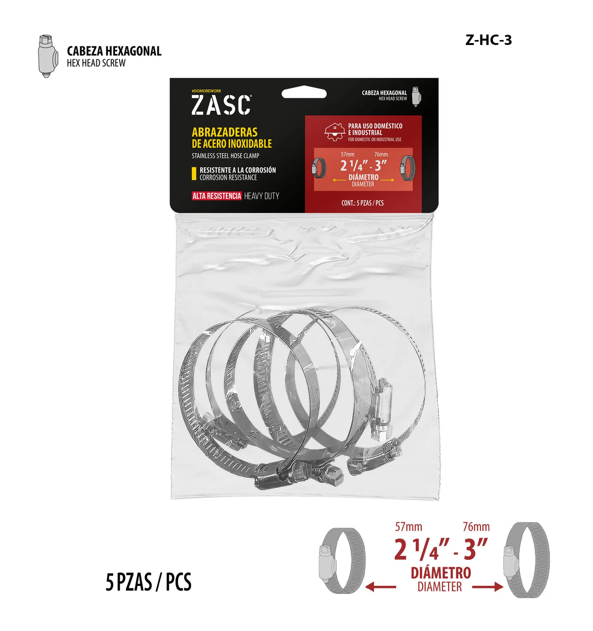 SET DE ABRAZADERA UNIVERSAL 5PCS 2 1/4-3PLG ZASC Z-HC-3