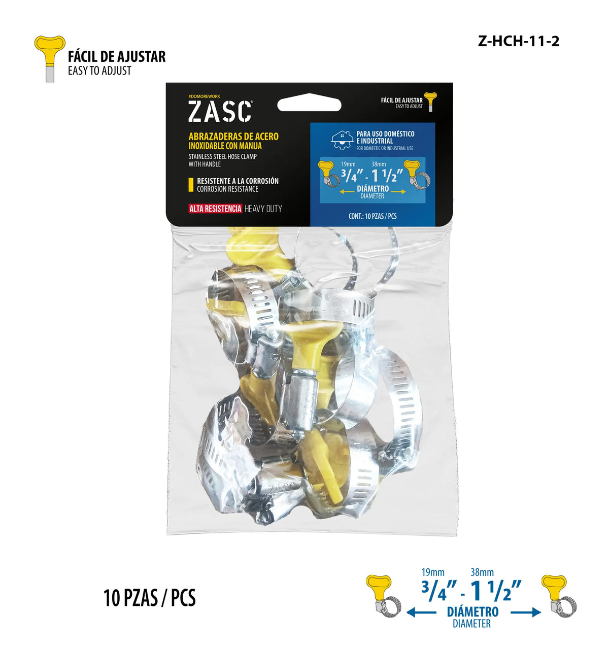 SET DE ABRAZADERA UNIVERSAL TIPO MARIPOSA 10PCS 3/4-1 1/2PLG ZASC Z-HCH-11-2