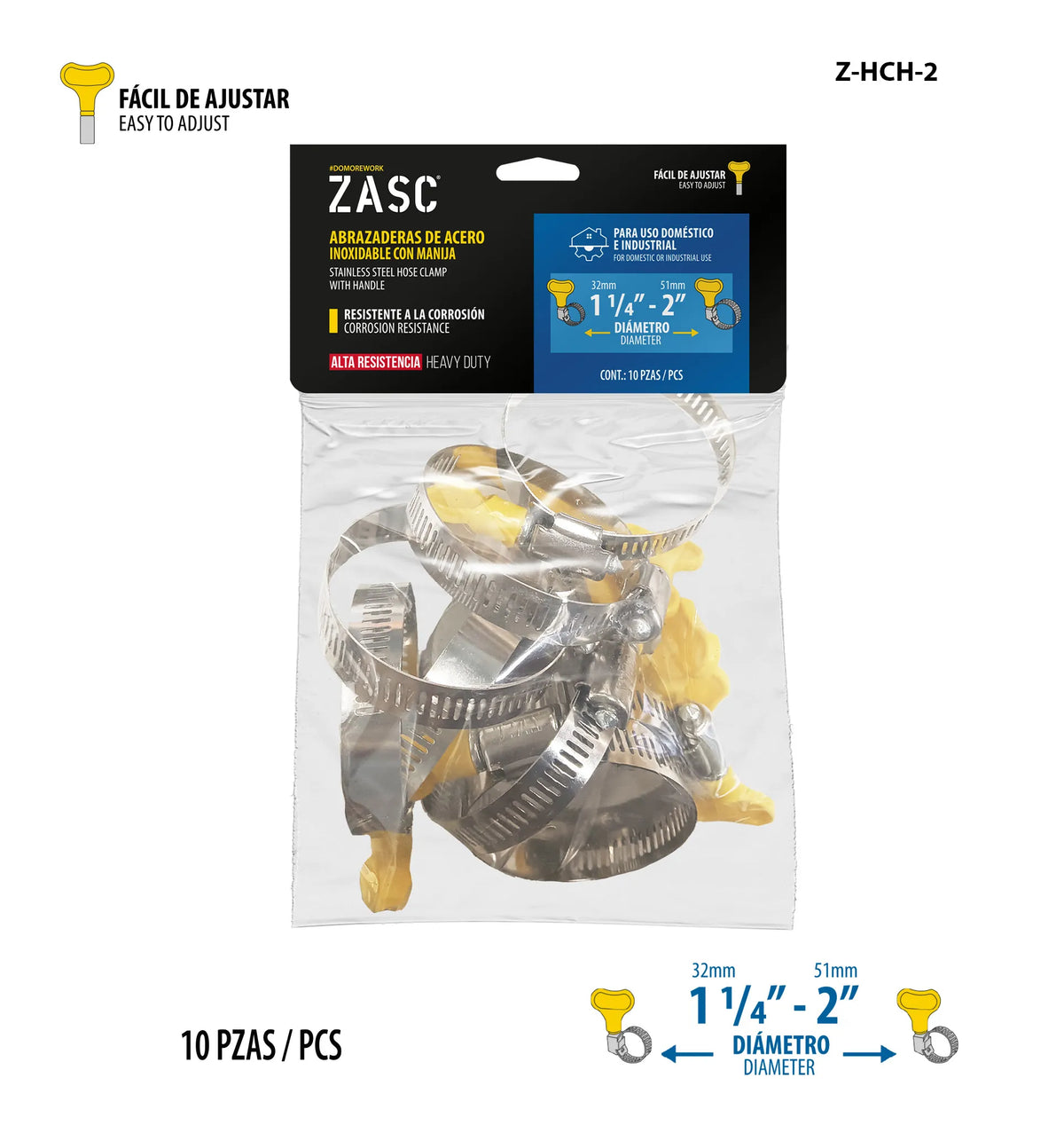 SET DE ABRAZADERA UNIVERSAL TIPO MARIPOSA 10PCS 1 1/4-2PLG ZASC Z-HCH-2