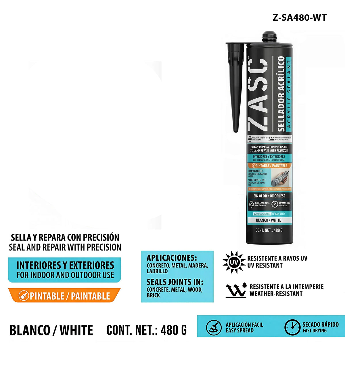 SELLADOR DE ACRILICO BLANCO PINTABLE 480G ZASC Z-SA480-WT