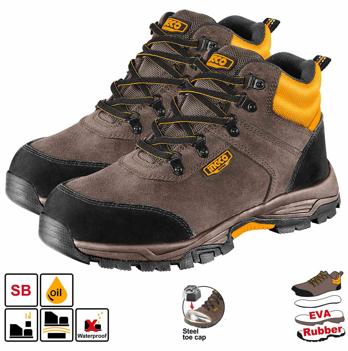 BOTA INDUSTRIAL INGCO CUERO CON CUBO DE ACERO CAFE