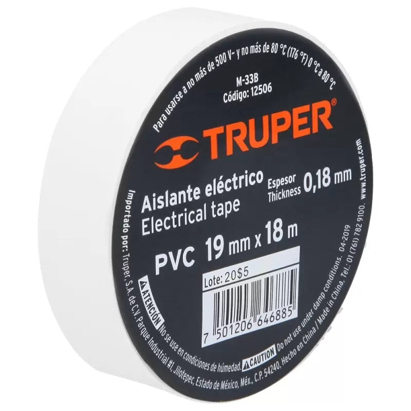 CINTA AISLANTE BLANCA 19MMX9M TRUPER 13515