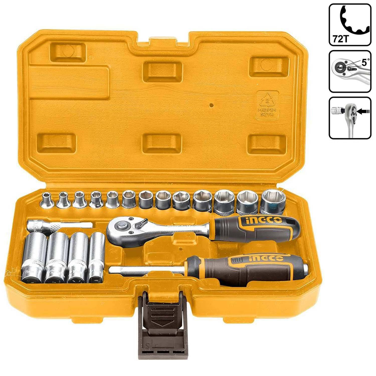 SET 20 CUBOS 1/4PLG 4-14MM C/RATCHET INGCO HKTS14201
