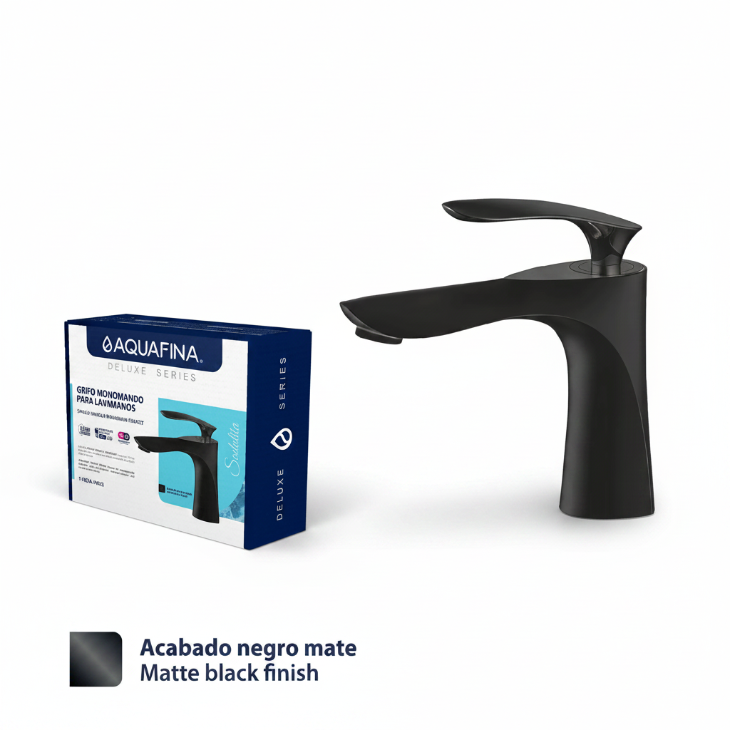 GRIFO PARA LAVAMANOS MONOMANDO NEGRO MATE A-7004B AQUA FINA
