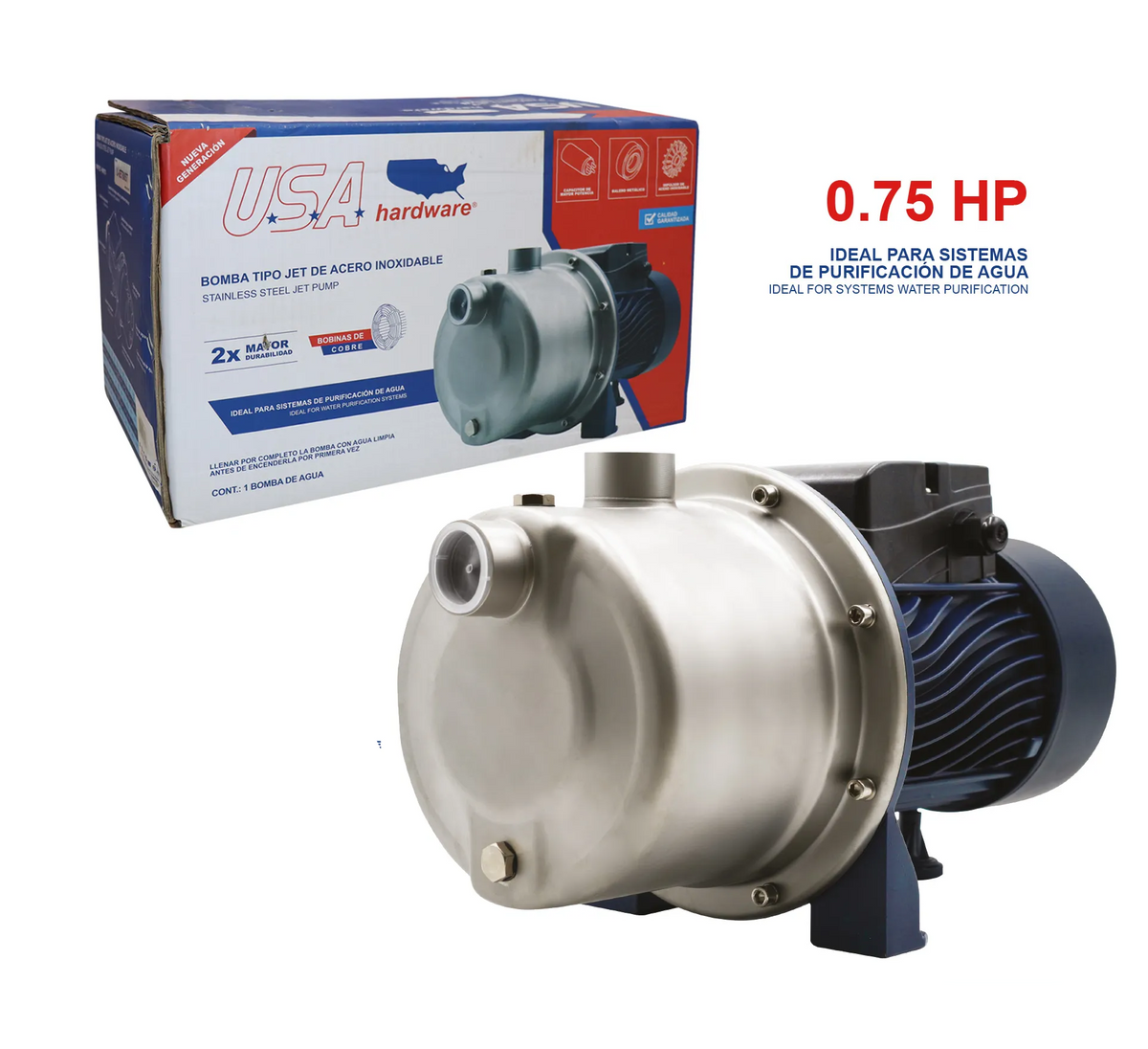 BOMBA JET DE ACERO INOXIDABLE SIN TANQUE 3/4HP USA U-JET80ST