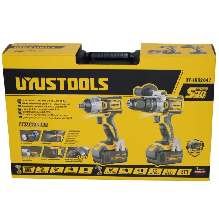 KIT INALAMBRICO TALADRO MAS LLAVE IMPACTO UYUSTOOLS UY-IKC2047