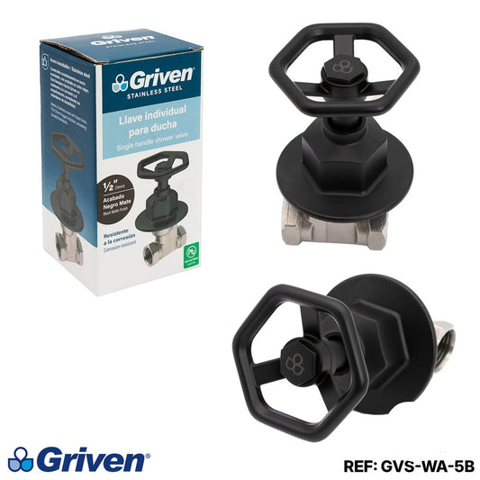 VALVULA INDIVIDUAL PARA DUCHA DE 1/2 NEGRA GRIVEN GVS-WA-5B