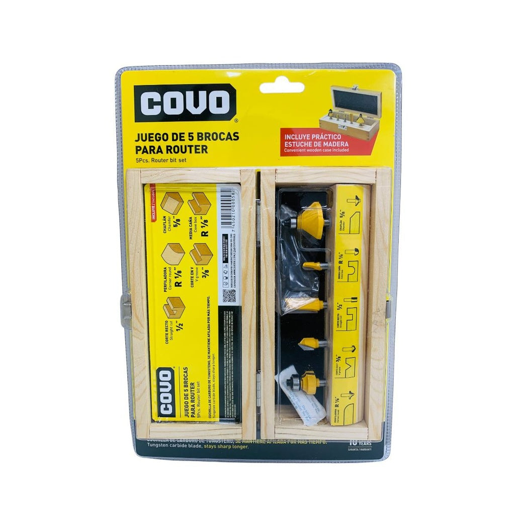 JUEGO DE 5 BROCAS PARA ROUTER COVO CV-RBT-SET