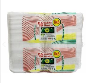 BANDEJA TERMO FOM 8X8 CON DIVISION PAQUETE 50 UNIDADES