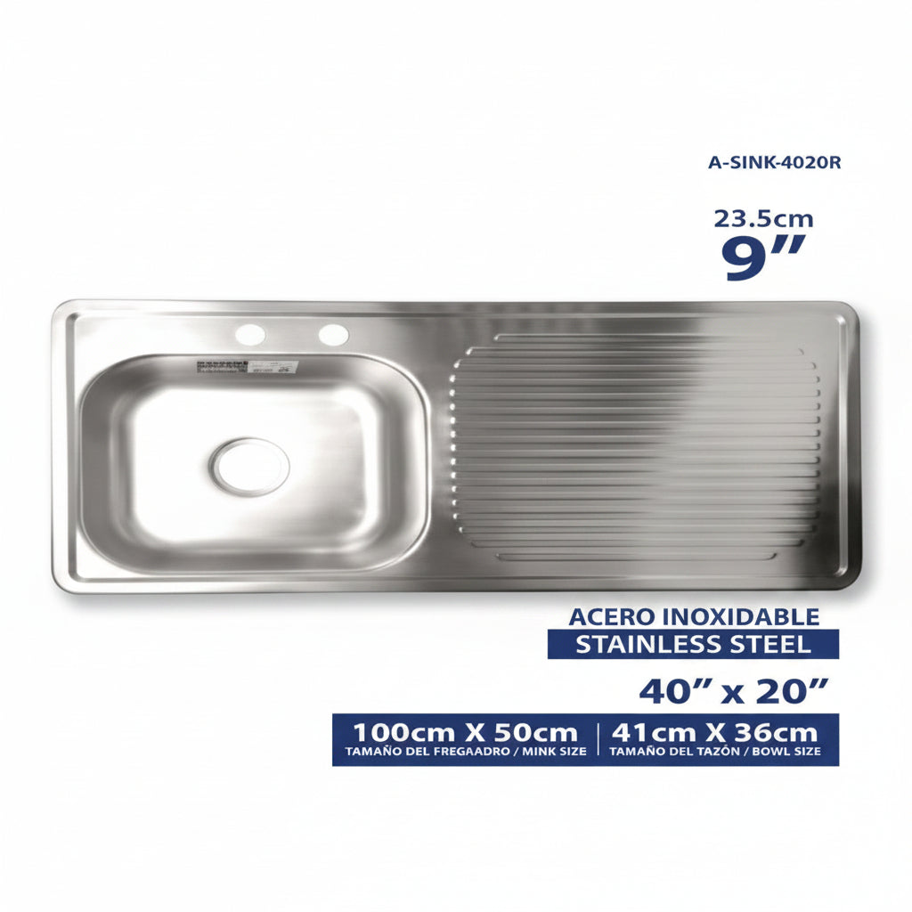 LAVATRASTO DERECHO 100X50CM A-SINK4020R STAINLESS STEEL AQUA FINA