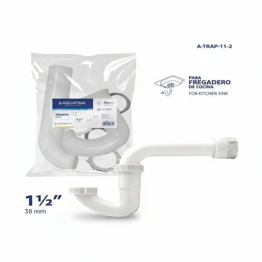 TRAMPA PVC PARA FREGADERO DE COCINA 1 1/2PLG AQUA FINA A-TRAP-11-2