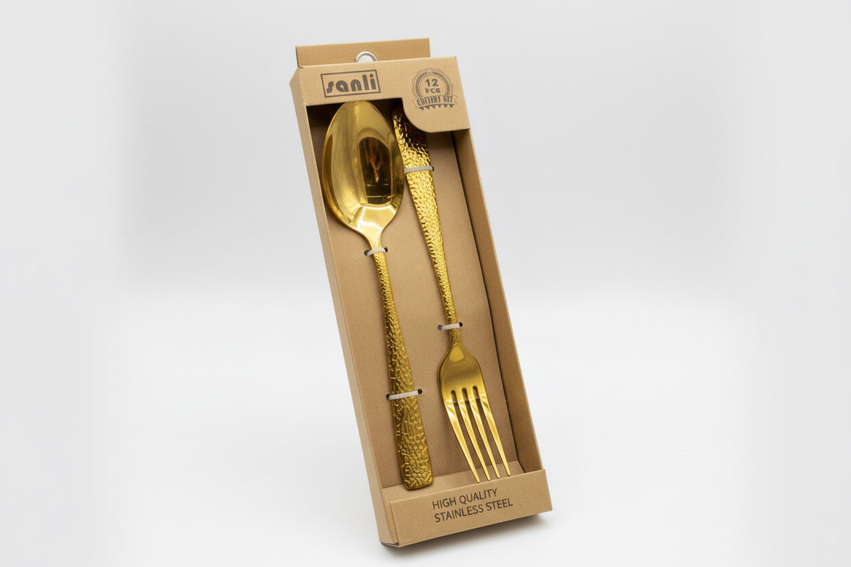 SET DORADO DE CUCHARAS Y TENEDORES SANLI 12PCS