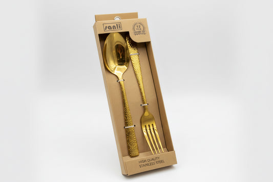 SET DORADO DE CUCHARAS Y TENEDORES SANLI 12PCS