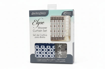 CORTINA DE BAÑO DE TELA ELYSE CON GANCHOS 13 PIEZAS SCARLET CLASSICS BA-4215