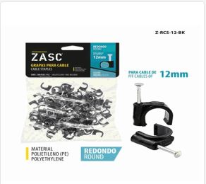 GRAPA PLASTICA P/CABLE REDONDO NEGRO 12MM 100PZS ZASC Z-RCS-12-BK