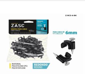 GRAPA PLASTICA PARA CABLE REDONDO NEGRO 6MM 100PZS ZASC Z-RCS-6-BK