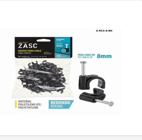 GRAPA PLASTICA PARA CABLE REDONDO NEGRO 8MM 100PCS ZASC Z-RCS-8-BK
