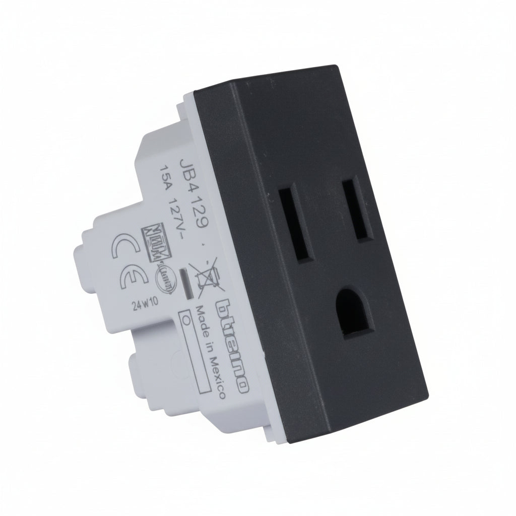 TOMA DADO POLARIZADO NEGRO 2P 15A 127V MATIX GO BTICINO JB4129