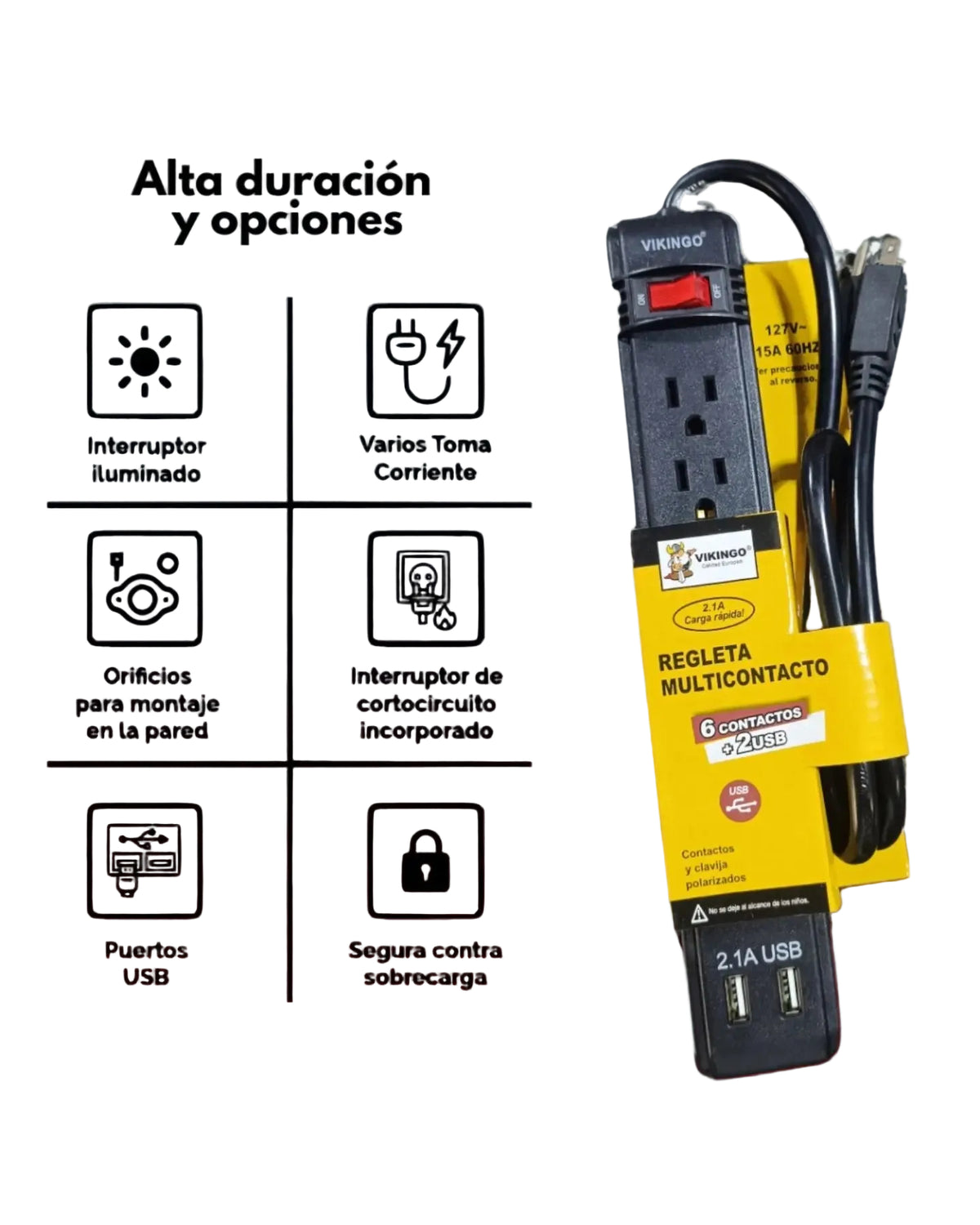 REGLETA MULTICONTACTO 6 VIAS MAS PUERTOS USB VIKINGO AT-818