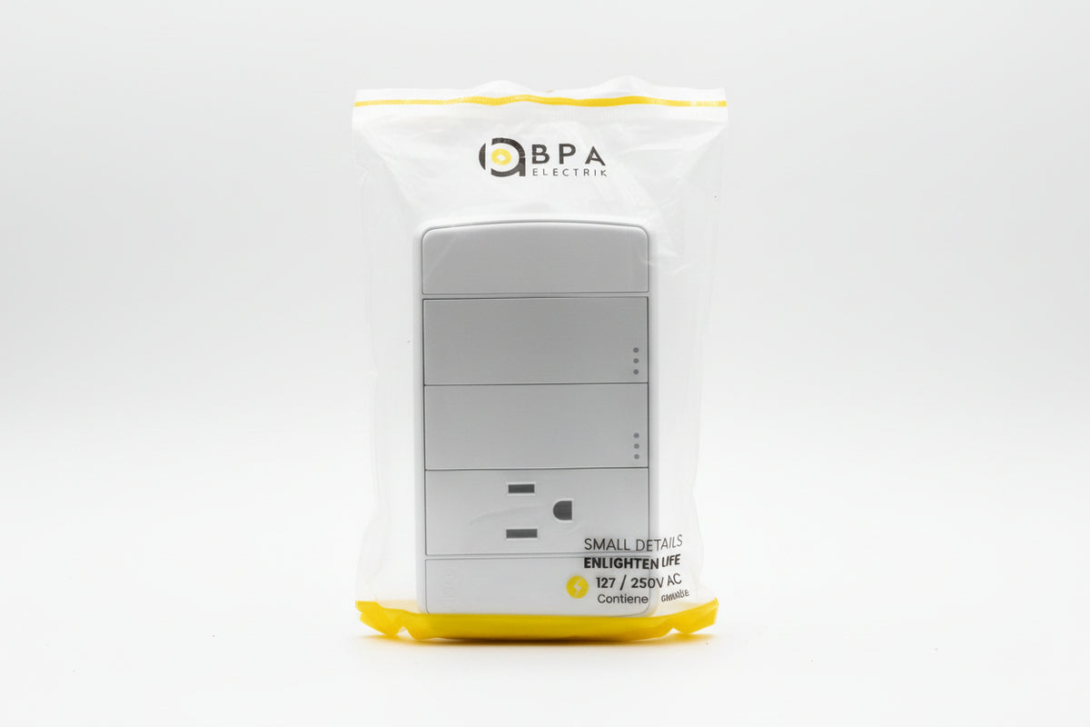 SWITCH DOBLE + TOMA CORRIENTE BLANCO BPA ELECTRIC CT00016GR