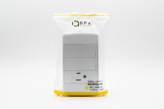 SWITCH DOBLE + TOMA CORRIENTE BLANCO BPA ELECTRIC CT00016GR