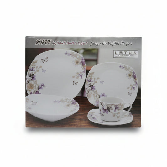 JUEGO DE VAJILLA DE PORCELANA 20PZS LOTUS SQ-300