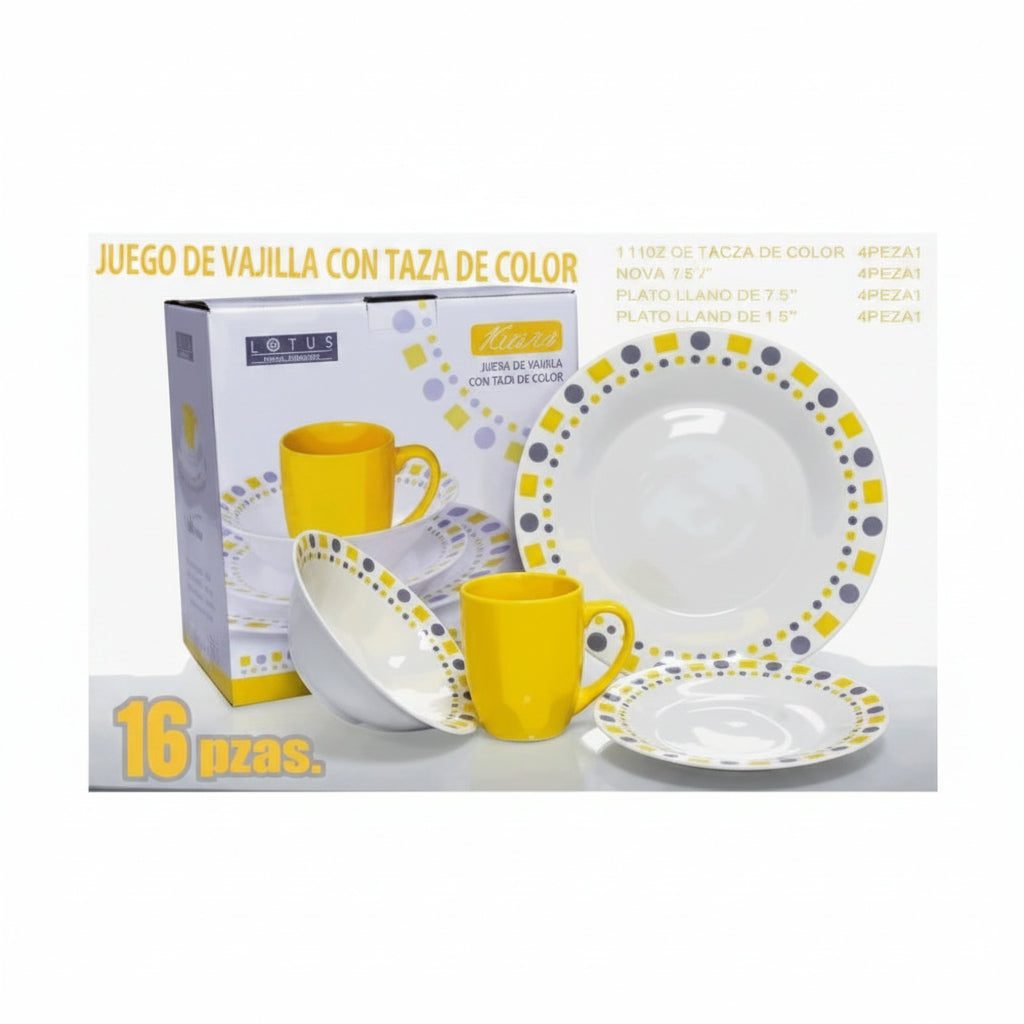 VAJILLA DE PORCELANA DECORACION AMARILLA 16PCS LOTUS 16PCS-105-4