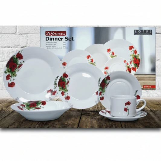 VAJILLA DE PORCELANA DECORACION FLORES ANARANJADA 20PCS LOTUS 335-53