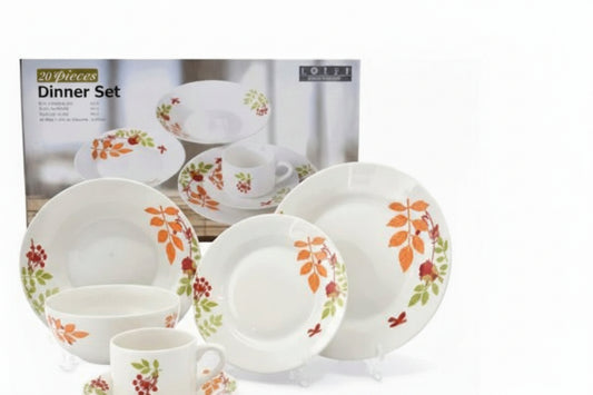 VAJILLA DE PORCELANA DECORACION FLORES ANARANJADAS 20PCS LOTUS 335-18