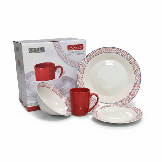 VAJILLA DE PORCELANA DECORACION ROJA 16PCS LOTUS 16PCS-105-7