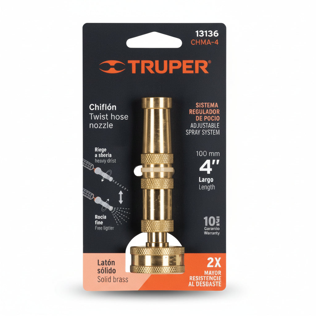 PITON DE 4" LATON MAQUINADO PARA MANGUERA TRUPER 13136