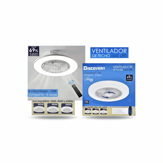 VENTILADOR DE TECHO CON LAMPARA 5 ASPAS 6 VEL DISCOVERY DSC-50388-CF