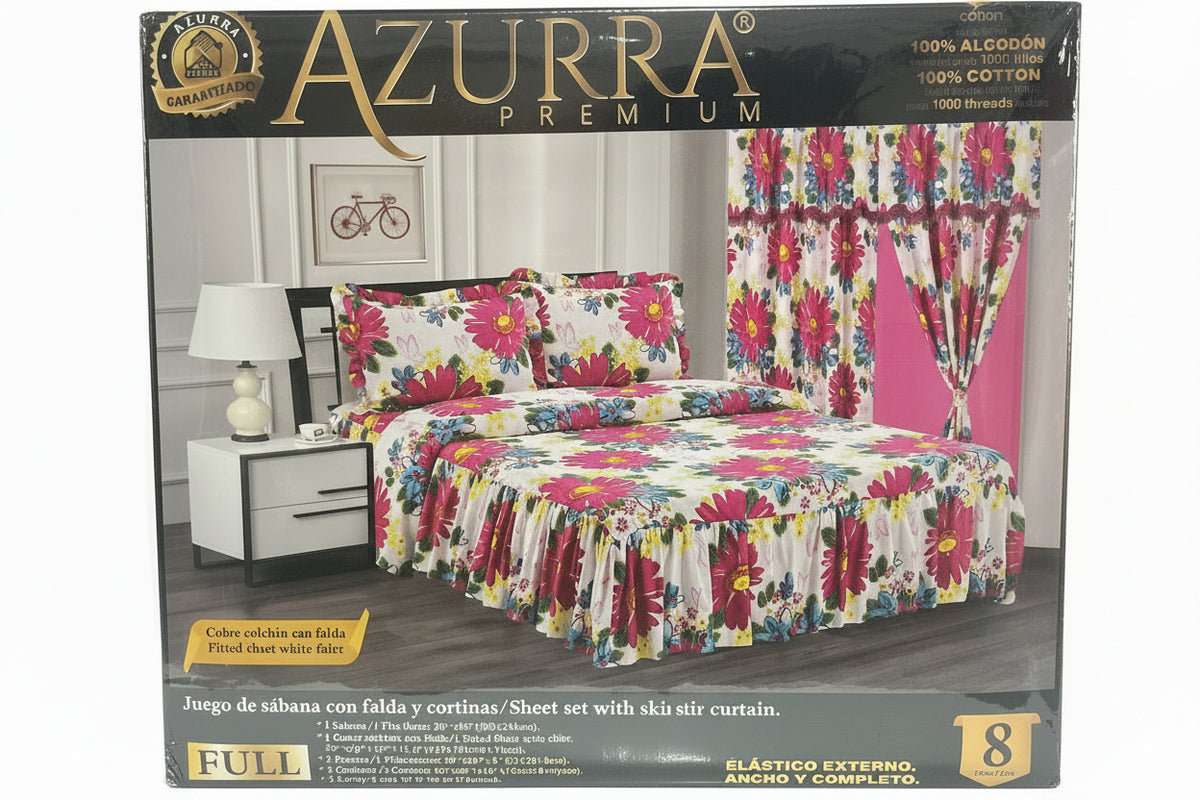 SET DE SABANAS FULL + CORTINAS ESTAMPADAS 8PCS AZURRA CRY-38391