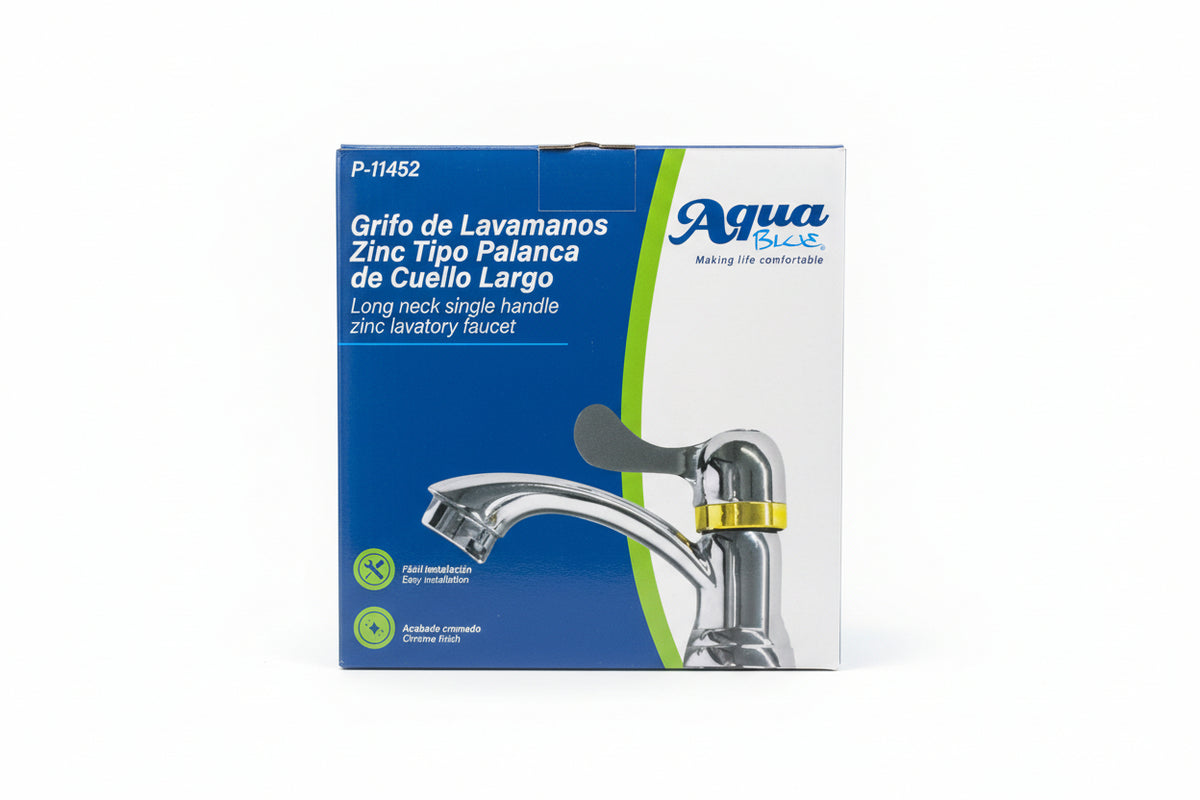 GRIFO DE LAVAMANOS ZINC TIPO PALANCA CUELLOLARGO AQUA BLUE P-11452