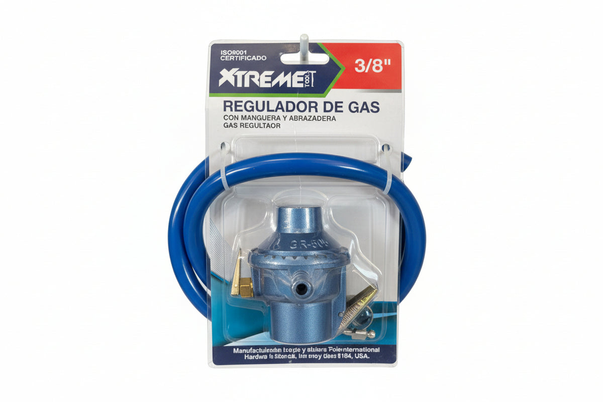 REGULADOR DE GAS CON MANGUERA Y ABRAZADERA 3/8 PLG ZF60