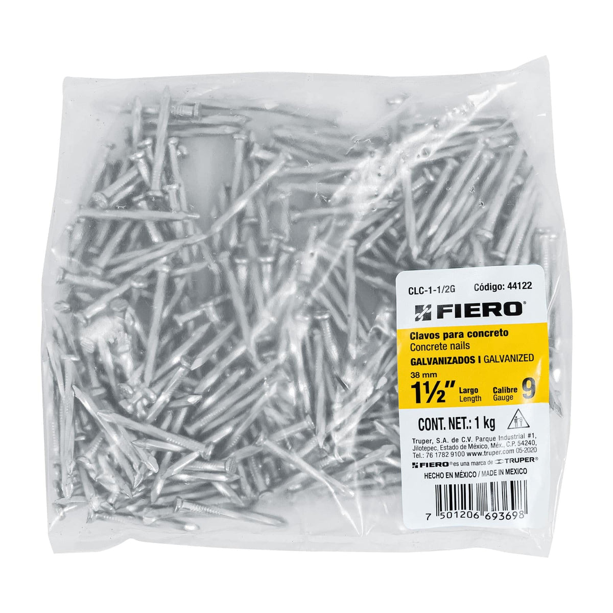 CLAVO GALVANIZADO 1 1/2 PLG 1KG  FIERO 44122 BOLSA
