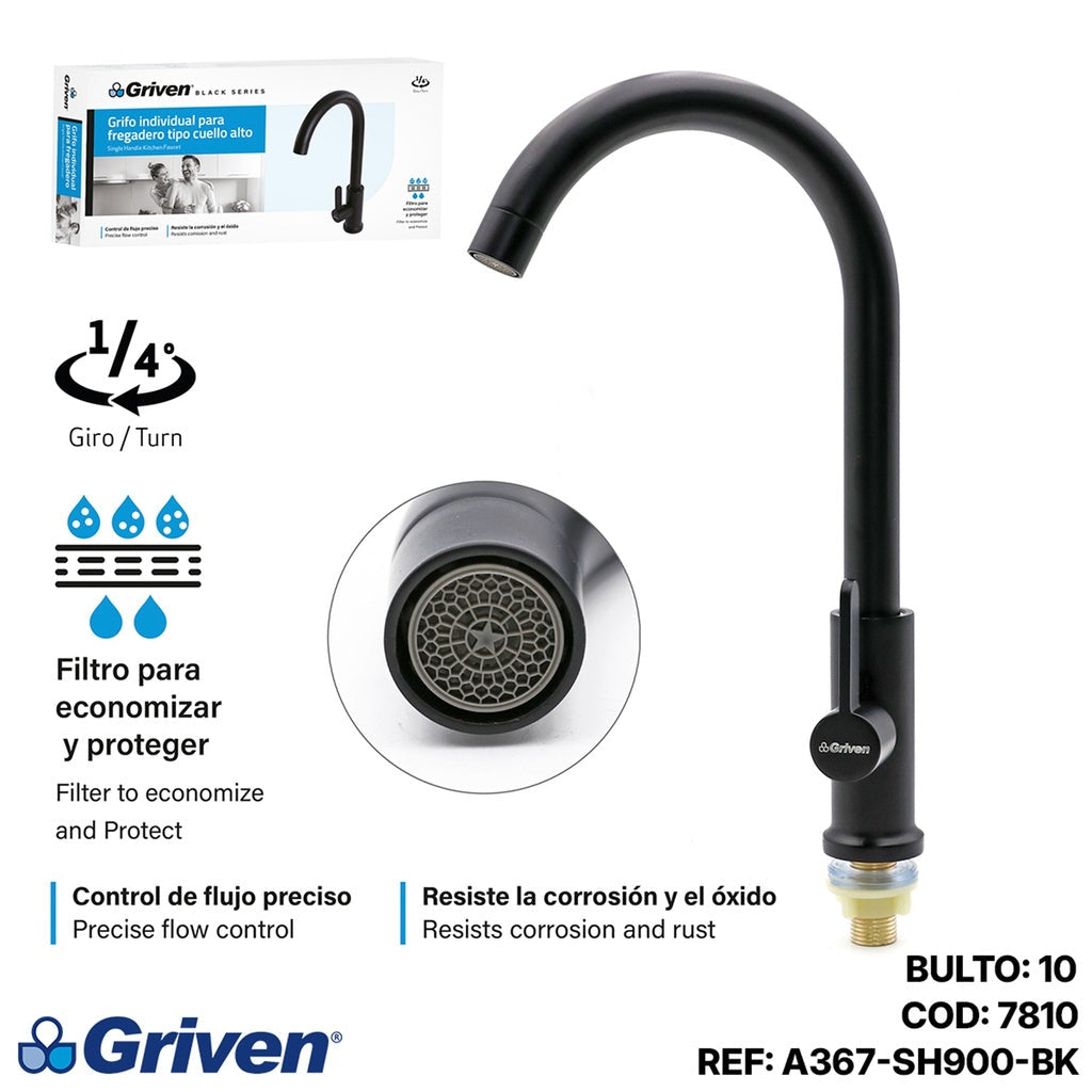 GRIFO INDIVIDUAL PARA FREGADERO GRIVEN A367-SH900-BK