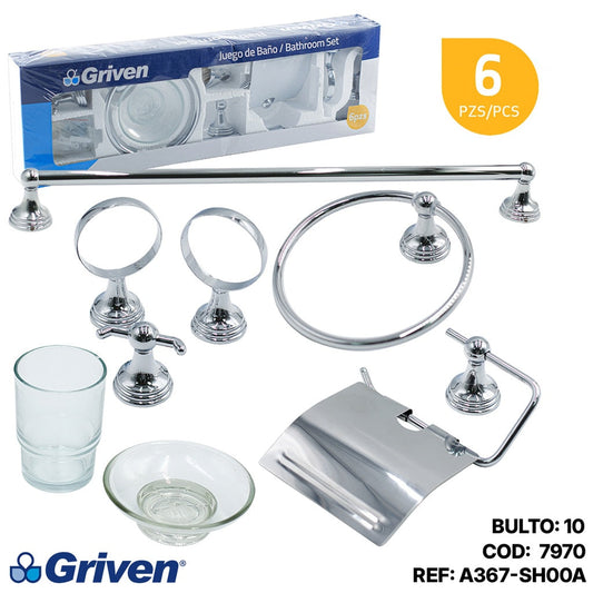 JUEGO DE ACCESORIOS P/BAÑO 6 PZS GRIVEN A367-SH00A