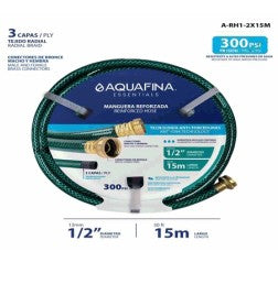 MANGUERA REFORZADA 1/2PLGX15METROS AQUAFINA A-RH1-2X15M