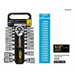 JUEGO DE 19 DADOS CON RATCHET DE 1/2PLG  8MM-32MM ZASC Z-SS19