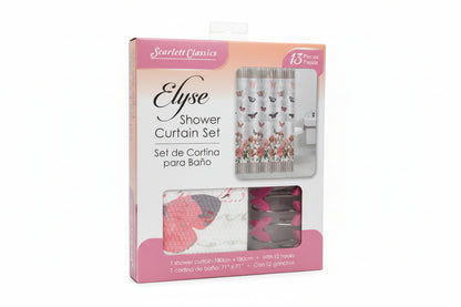 CORTINA DE BAÑO DE TELA ELYSE CON GANCHOS 13 PIEZAS SCARLET CLASSICS BA-4215