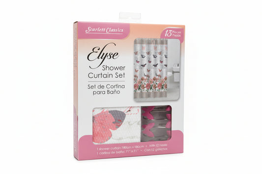 CORTINA DE BAÑO DE TELA ELYSE CON GANCHOS 13 PIEZAS SCARLET CLASSICS BA-4215