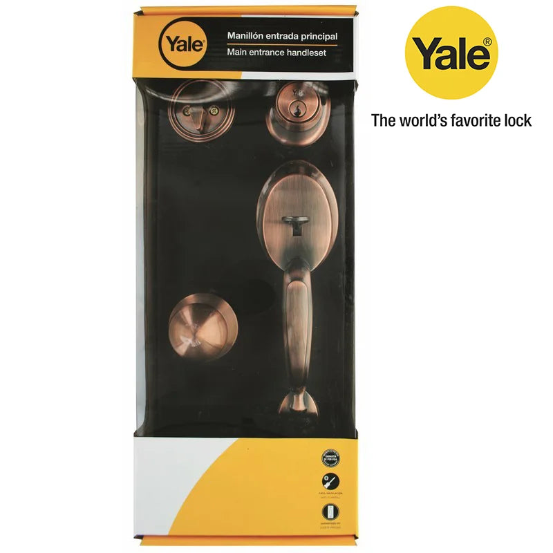 KIT CERRADURA YALE ENTRADA LLAVE-MARIPOSA COBRE ANTIGUO WALES 10678