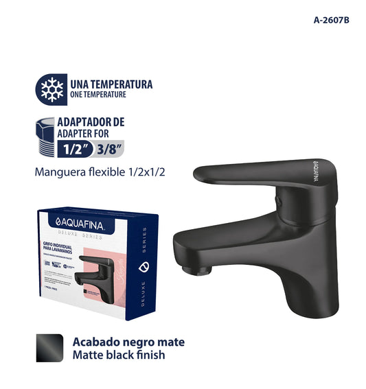 GRIFO PARA LAVAMANOS NEGRO AQUA FINA A-2607B