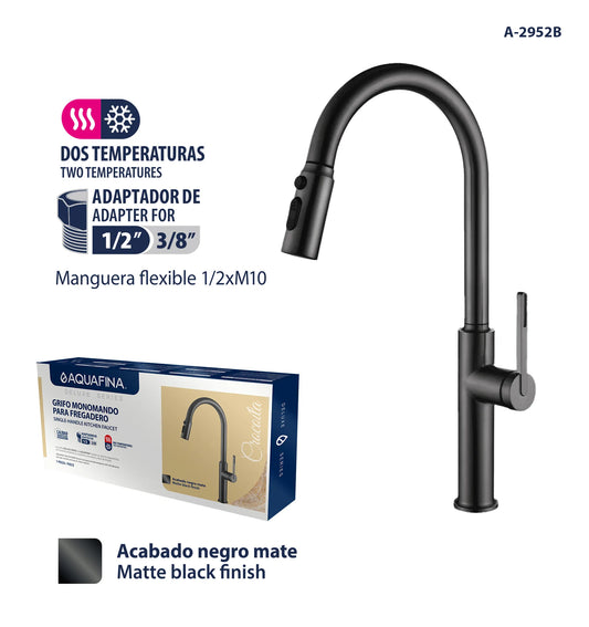 GRIFO PARA FREGADERO NEGRO A-2952B AQUA FINA