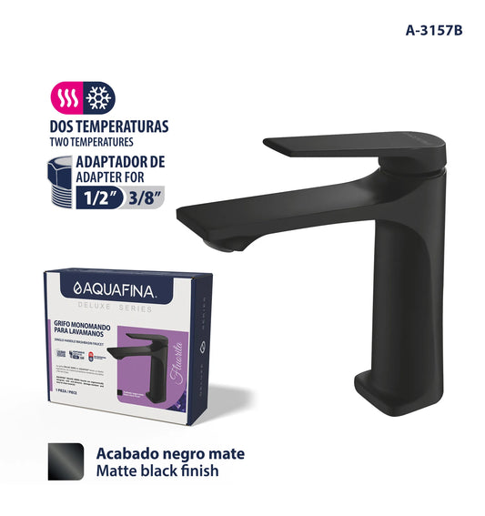 GRIFO PARA LAVAMANOS MONOMANDO NEGRO AQUA FINA A-3157B
