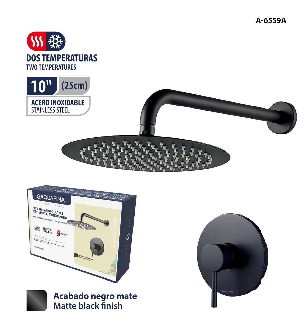SET DE DUCHA COMPLETO 10 PLG NEGRO AQUA FINA A-6559A