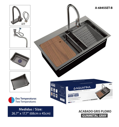 LAVATRASTO TODO EN 1 ACABADO GRIS PLOMO AQUA FINA A-6845SET-B