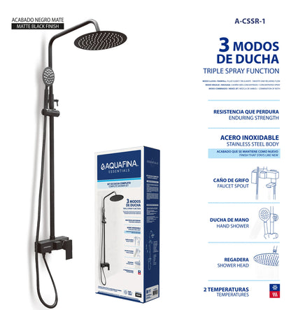 SET DE DUCHA COMPLETO REDONDA NEGRO AQUA FINA A-CSSR-1