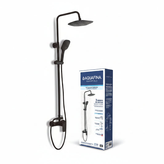 SET DE DUCHA COMPLETO CUADRADO NEGRO AQUA FINA A-CSSS27-B